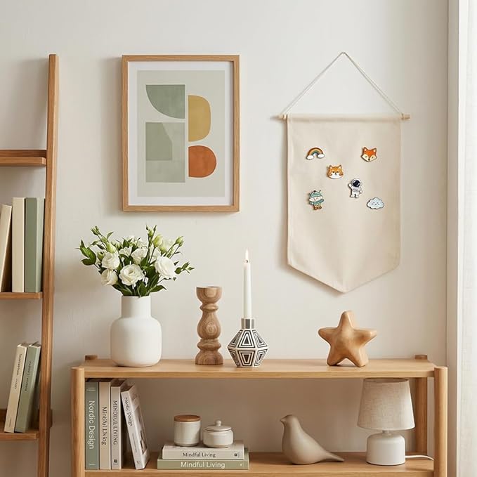 3 PCS Canvas Banner Blank with Wooden Dowel, Canvas Banners Wall Hanging Brooch Jewelry Badges Display, Enamel Pin Wall Organizer for Buttons Earrings (White, Medium)