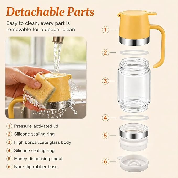 2026 New Dispensador De Leche Condensada, Glass Honey Dispenser with Stand No Drip, Maple Syrup Dispenser for Coffee and Tea Daily Use, Activities, Or Demonstrations (Yellow 300ML)