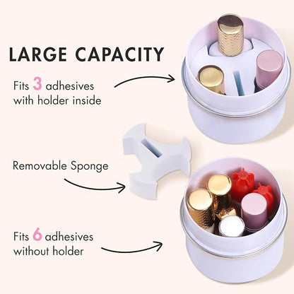 Eyelash Glue Storage Container Tank - Adhesive Jar Stand Makeup Case Cosmetic Storage Tank - White with Gold