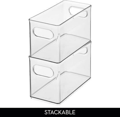 iDesign Slim Clear Plastic Stackable Storage Bin - Narrow Fridge, Pantry, or Kitchen Cabinet Organizer, 4-Pack