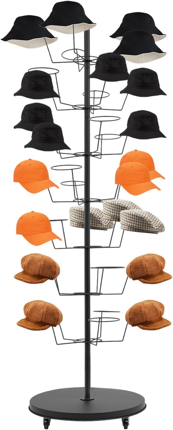 LOYALHEARTDY 7 Tier 35 Hooks Hat Rack Stand, Metal Hat Rack Hat Hangers Freestanding Hat Organizer Rack Display Stand for Wig, Cap, Baseball Hat (Black)