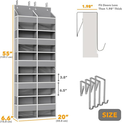 SpaceAid Extra Large Over The Door Organizer with 10 Large Pockets and 10 Mesh Side Pockets, 5 Layers Door Organizer Hanging with Clear Window for Bedroom, Bathroom, Pantry and Nursery, Gray