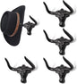 Cowboy Hat Rack for Wall 4 Pack Western Longhorn Cowboy Hat Holder Cast Iron Vintage Rustic Cowboy Hat Hanger Hat Hooks for Storage Display Closet Bedroom Living Room Rust Men's Gift