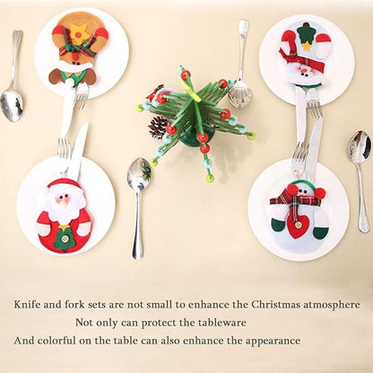12Pcs Christmas Cutlery Bag Cute Snowman Silverware Tableware Holder Knife Fork Bag Pouch Decor for Christmas Party Dinner Table Decor