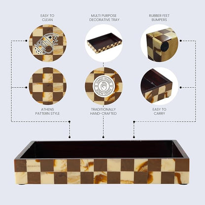 Handicrafts Home Small Bathroom Tray for Countertop, Resin Inlay Vanity Tray for Perfume & Cosmetics, Guest Towel Holder, Decorative Serving Tray for Bathroom,10x6, Vintage Decor, Brown Bathroom Tray