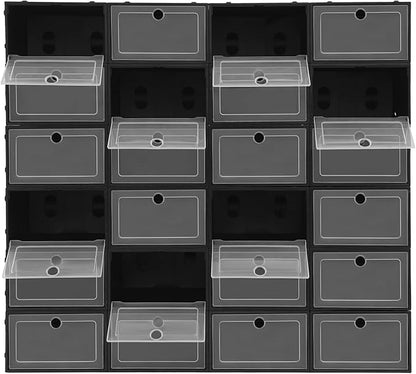 Shoe Storage, 24 Pack Shoe Organizer for Closet, Black Plastic Stackable Shoe Storage Boxes for Cabinet, Bedroom, Living room, Balcony, Black