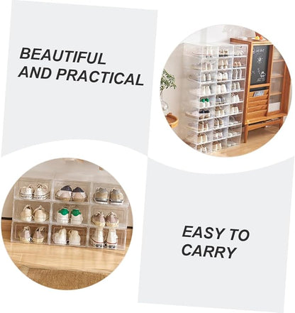 Cabilock 6Pcs Transparent Stackable Shoe Storage Boxes Plastic Drawer Type Organizer for Shoes Wear Resistant with Reinforced Design and Visual Access