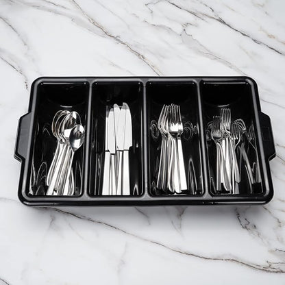 Restaurantware-21.9 x 14.2 x 3.5 Inch Silverware Organizer, 1 Crack-Resistant Cutlery Tray - 4 Compartments, Built-In Handles, Black Plastic Utensils Drawer Holder, For Kitchen Organization