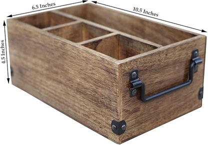 Mother's Day Gifts Wooden Kitchen Utensil Holder With 4 Compartments Wood Cutlery Utensil Organiser Flatware Caddy Organizer for Party | Silverware Condiment Organizer with Napkin Holder for Dining