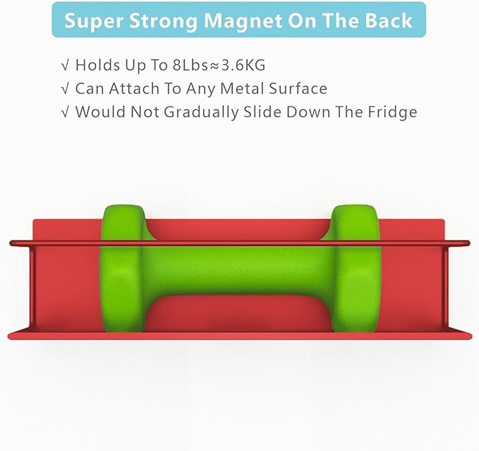 Magnetic Spice Rack For Refrigerator, Space Saving Magnetic Shelf For Fridge Red 2 Pack With Magnetic Paper Towel Holder