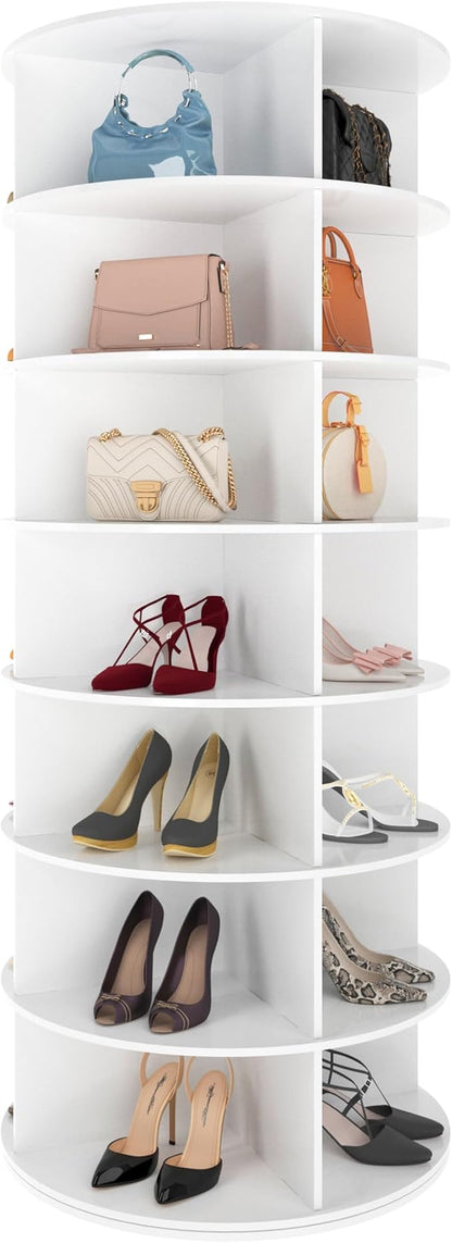 7-Tier Rotating Shoe Rack Tower, Free Standing 360° Revolving Shoe Organizer and Storage Hold Over 28 Pairs of Shoes, Lazy Susan Shoe Storage Cabinet, Spinning Room Decor Shoe Display, 1 PC (1)