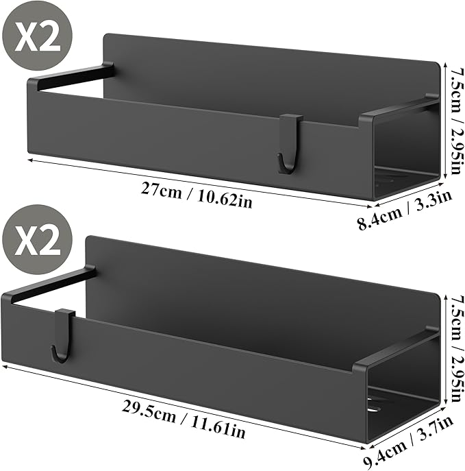 HuggieGems 4 Pack Magnetic Spice Rack Organizer for Refrigerator and Oven, Black Fridge Organizers and Storage for Kitchen