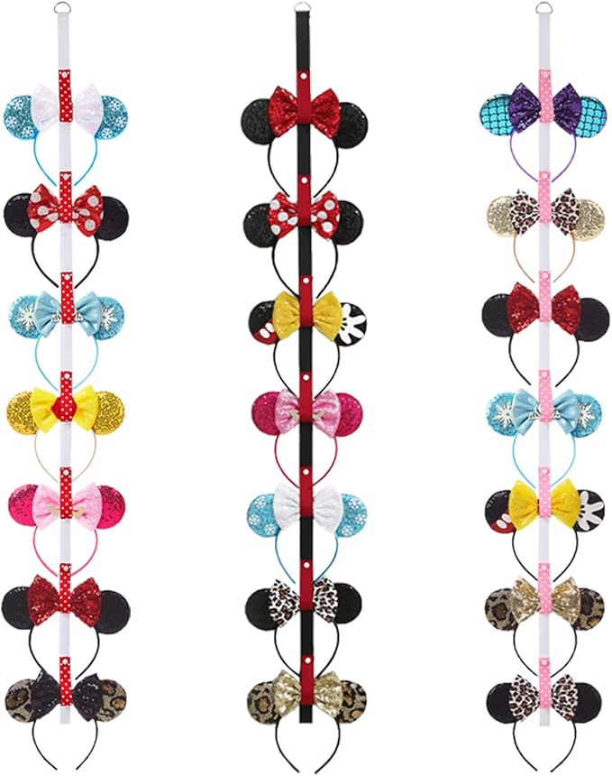 3Pcs Mouse Ears Headband Holder Headpiece Hanger Organizer Hair Accessories Storage Hanging Wall Display Decor
