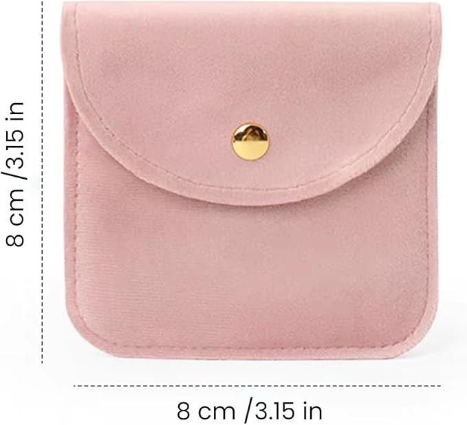 Velvet Jewelry Pouch, Pink, Gold Snap Closure, Small Travel Storage Case（10 Pack 3 * 3）