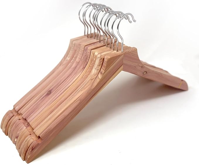 Cedar Elements Flat Top Cedar Hangers – French Style 12 Pack for Adult Size (no Pant bar)