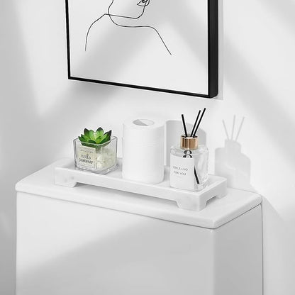 Luxspire Bathroom Vanity Tray, Resin Toilet Tank Tray, Kitchen Trays, 11" x 4" Rectangle Bathroom Tray for Counter, Marble Tray for Soap Dispenser Perfume Jewelry, Small, White Marble