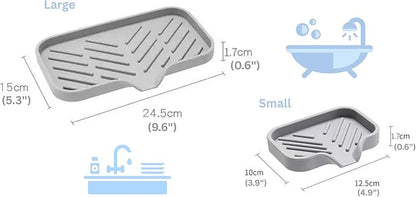 Silicone Soap Tray, Soap Dish with Drain Spout, Bathroom and Kitchen Sink Counter Organizer, Sponge Holder, Tray Perfect for Dispenser, Scrubber, Bottle, Cup on Sink, Tub or Counter - 2 Pack