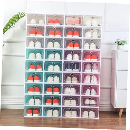 6pcs Large Capacity Plastic Shoe Organizer Boxes with Flip- Design, Stackable Storage Cases for Home Closet Shoes, Pearl White