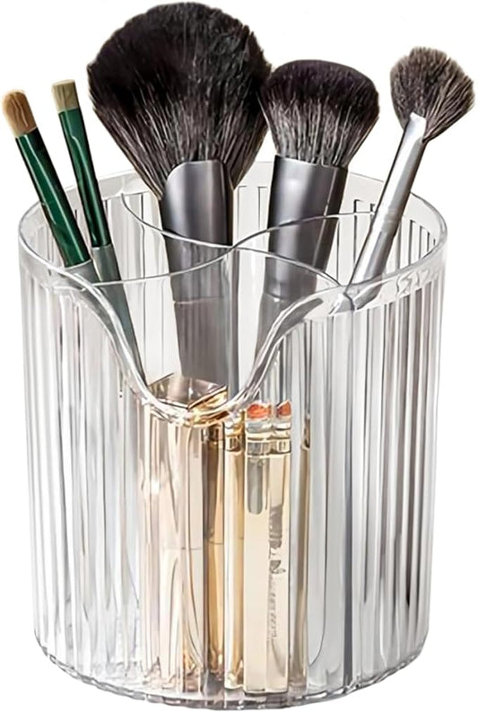 Makeup Brush Holder,Transparent Makeup Organizer,4 Slot Makeup Brushes Cup,for Vanity Decor,Bathroom Countertops,Desk Storage Container,Cosmetic Display cases (Clear White