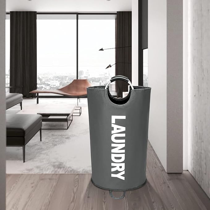 Maxsilan 125L X-Large Laundry Basket, Freestanding Tall Clothes Hamper, Collapsible Laundry Bag, Dark Grey