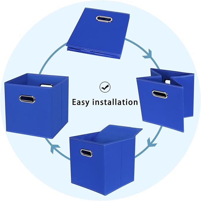 Black Fabric Cubby Storage Bins,13x13x13 Inches ,Cube Organizer Bin Foldable Storage Boxes with Dual Handles Fabric Organizer Box and collapsible Storage basket,Set of 6 ,Dark Blue