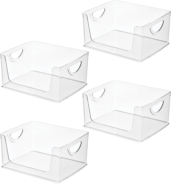 iDesign Stackable Open-Front Storage Bins with Handles for Kitchen and Pantry - Set of 4 - Clear