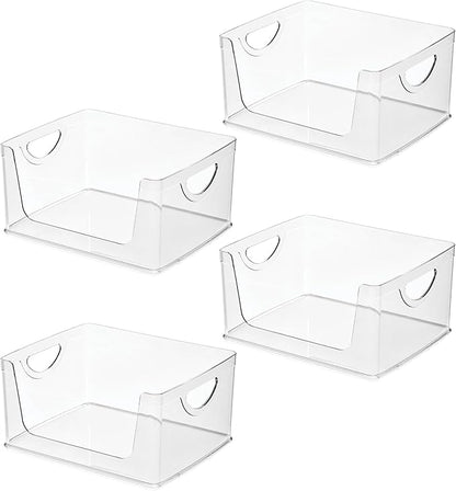 iDesign Stackable Open-Front Storage Bins with Handles for Kitchen and Pantry - Set of 4 - Clear