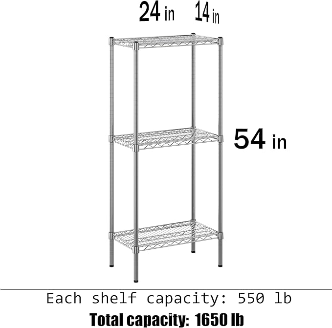 14" Deep x 24" Wide x 54" Height Wire Shelving Kit | 3-Tier | NSF Commercial Storage Rack Unit