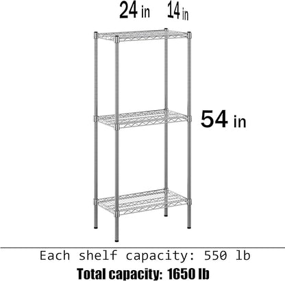 14" Deep x 24" Wide x 54" Height Wire Shelving Kit | 3-Tier | NSF Commercial Storage Rack Unit