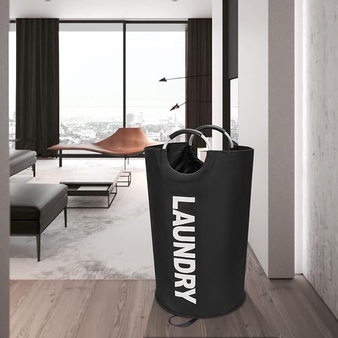 Maxsilan 125L X-Large Laundry Basket, Freestanding Tall Clothes Hamper, Collapsible Laundry Bag, Black