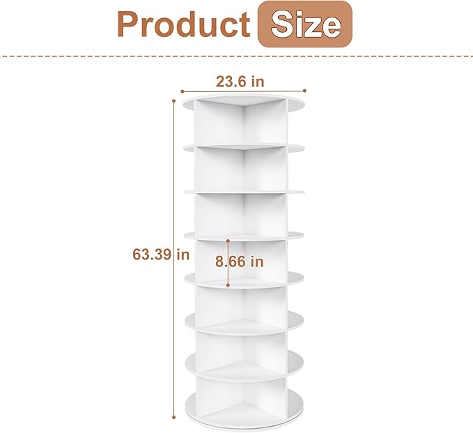 360-Degree Rotating Shoe Rack Tower with 7-Tier Lazy Susan, 28-Pair Capacity Shoe Organizer & Storage Cabinet - Space Saving Shoe Shelf for Closet Hallway Modern Home