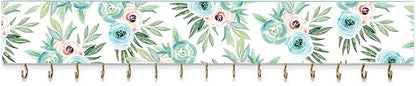 SANY DAYO HOME Wall Mounted Necklace Holder 16 x 3 inches Wood Hanging Jewelry Organizer with 15 Hooks for Necklaces, Girl Hair Bows, Bracelets - Elegant Rose