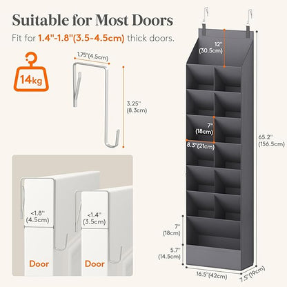 Lifewit 8 Tier Over the Door Shoe Organizer with 15 Large Deep Pockets, Fabric Hanging Shoes Shelf for Closet, Dorm Storage, Fit Up to 16 Pair Shoe Rack Holder for Sneakers, Boots, Gray