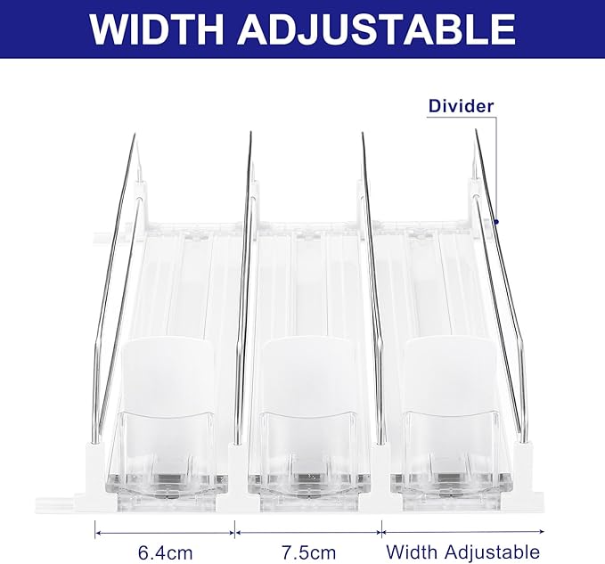 uxcell 3pcs Drink Organizer for Refrigerator, Self-Pushing Soda Can Organizer Width Adjustable Drink Dispenser Beverage Pusher for Fridge Pantry, White