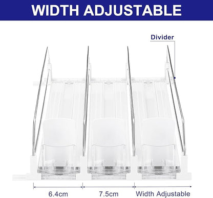 uxcell 3pcs Drink Organizer for Refrigerator, Self-Pushing Soda Can Organizer Width Adjustable Drink Dispenser Beverage Pusher for Fridge Pantry, White