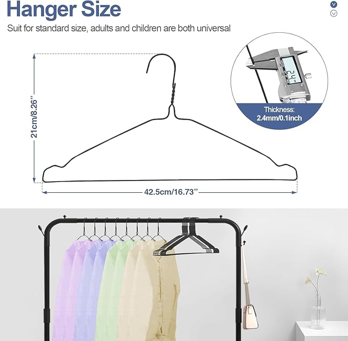 SPECILITE Wire Hangers 150 Pack, Metal Wire Clothes Hanger Bulk for Coats, Space Saving Metal Hangers 16.7 Inch Ultra Thin Non Slip with Groove, for Standard Size Suits, Shirts, Pants, Skirts-Black