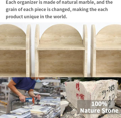 DUANYAN Travertine Bathroom Counter Organizers and Storage, 2-Tier Luxurious Makeup Organizer for Perfume Cosmetic Skincare Jewelry, Natural Stone Counter Shelf, No Assembly Required