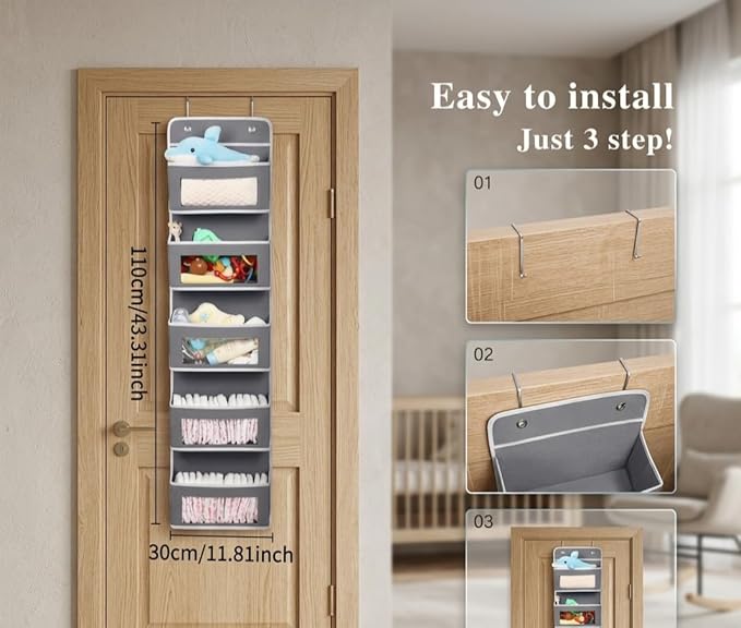 MIMONTALVOSHOP Over the Door Hanging Organizer, 5 Pockets, Gray, 44 LBS Capacity, 43.31x11.81in, for Pantry, Bathroom, Bedroom
