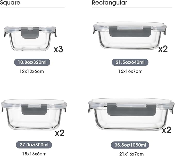S SALIENT 18 Pieces Glass Food Storage Containers with Lids,Airtight Glass Meal Prep Containers,Glass Storage Containers Set for Kitchen,Pantry BPA Free & Leak Proof (9 lids & 9 Containers)