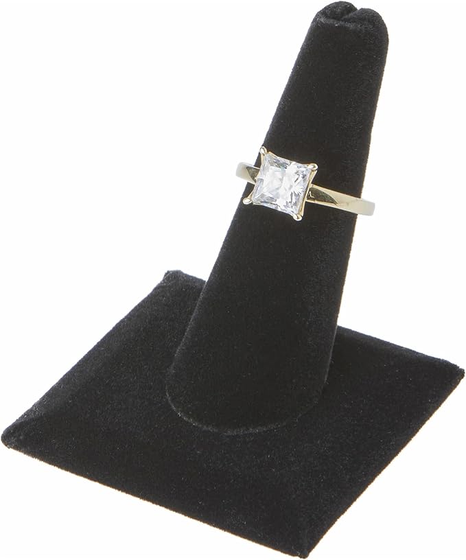 Plymor Black Velvet Ring Finger Display, Single on Square Base, 2.125" W x 2.125" D x 2.375" H (Pack of 2)