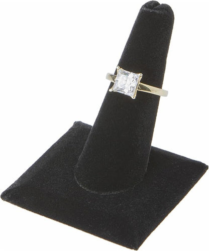 Plymor Black Velvet Ring Finger Display, Single on Square Base, 2.125" W x 2.125" D x 2.375" H (Pack of 2)