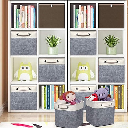 Foldable Storage Bin Collapsible Basket 12" x 10" x 9.5" Cube Storage Organizer Bins with Dual Carry Handles for Home Closet Shelves Drawers Organizer, Set of 3, Grey