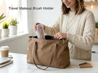 Retractable Travel Makeup Brush Holder, Clear Plastic Brush Cup with Lid, Portable Brushes Organizer for Makeup Artists | Vanity, Multi-Purpose Pen Pencil Container & Straw Holder, 2pcs