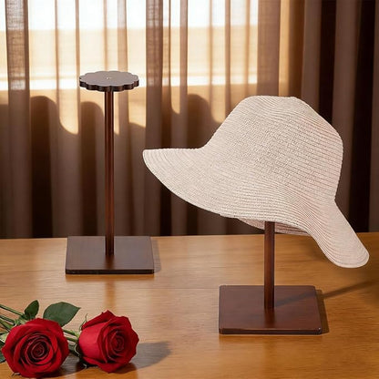 OLYCRAFT 2Pcs Brown Wooden Hat Display Stand with Square Base Vintage Wooden Hat Holder Solid Wood Hats Holder Stand Rack Tabletop Helmet Stand Tabletop Hats Display Rack for Home Store Shelf Decor