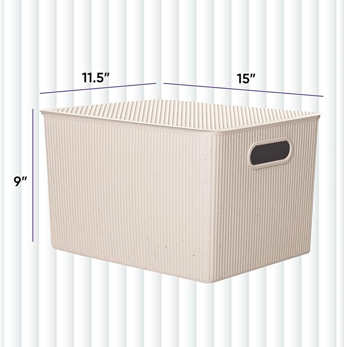 Superio Ribbed Collection - Eco-Friendly Decorative Plastic Basket Open Home Storage Bin and Lid, X-Large (1 Pack) Container Boxes for Organizing Closet Storage Bins for Shelves 22 Liter/23 Quart