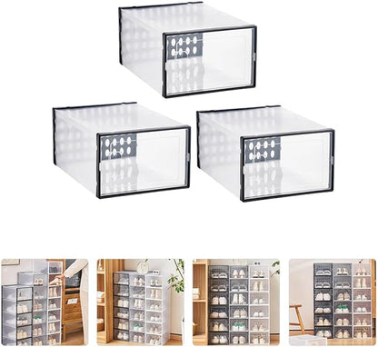 TIDTALEO Shoe Storage Boxes 3pcs 34X15.5X24Cm Plastic Shoe Organizer Dustproof Moisture Resistant for High-Top Sneakers and Boots Home Closet