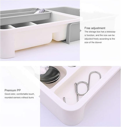 Yosoo Expandable Silverware Drawer Organizer – BPA-Free Plastic Cutlery Tray with 7 Compartments, Adjustable Utensil Holder for Kitchen Drawers, Flatware Storage for Spoons, Forks, Knives