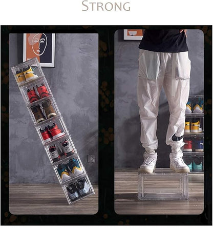 Magnetic Shoe Storage Boxes Stackable Front Open Acrylic Organizer Sneaker Display Case for Shoe or Collections Clear Closet Shelf (Clear)