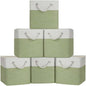 Cube Storage Bins, Collapsible Fabric Storage Cubes Bins, 11 Inch Cube Storage Bins with Handles, Foldable Storage Cubes (White/Green, 6Pack)