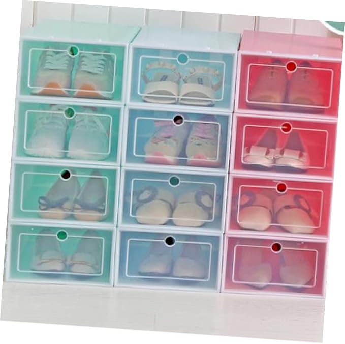 ABOOFAN 6PCS Transparent Stackable Shoes Storage Boxes with Thickened Plastic Small S Pink Shoe Containers for Closet Entryway Under Bed Organizer and Space Saving